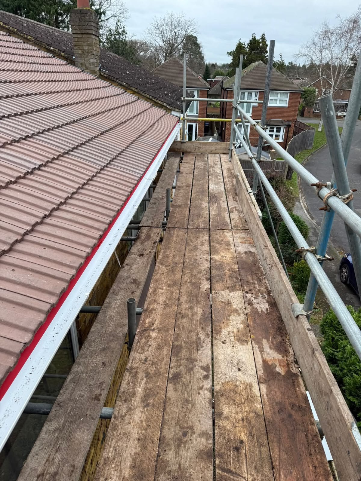 Scaffold access for new gutter installation